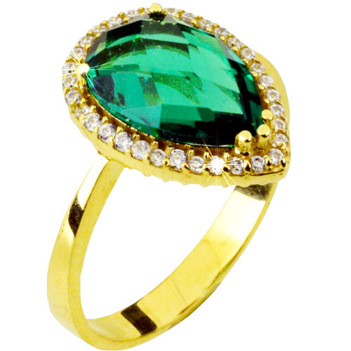 χρυσό δαχτυλίδι με πράσινη σταγόνα